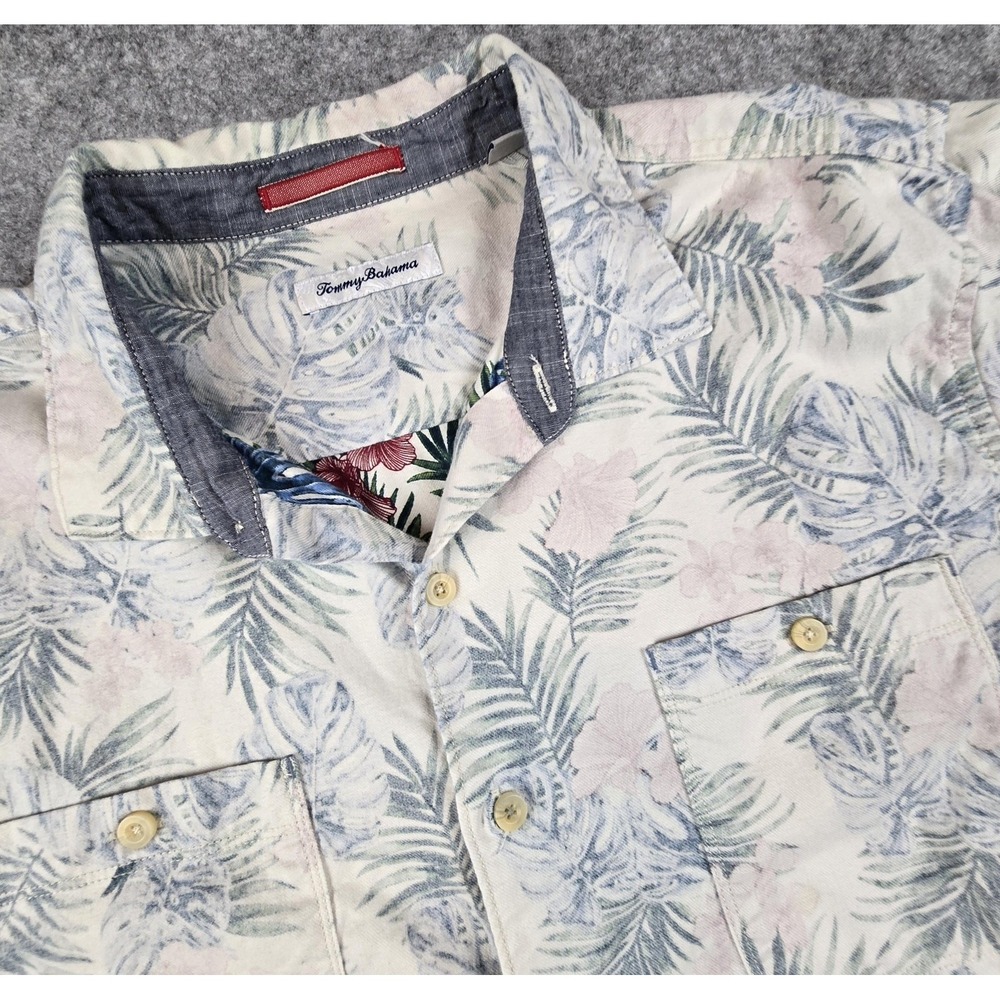 Tommy Bahama Shirt Mens XL Cream Tropical Floral Button up Long Sleeve T320486